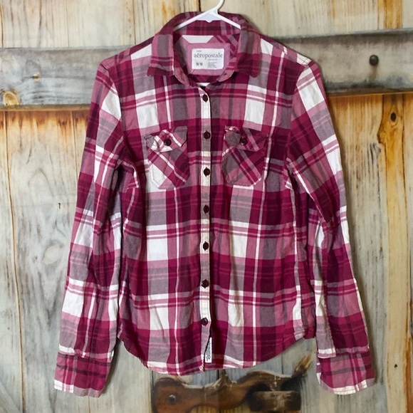 Aeropostale Cotton Plaid Long Sleeve Button Down Shirt - Picture 1 of 3